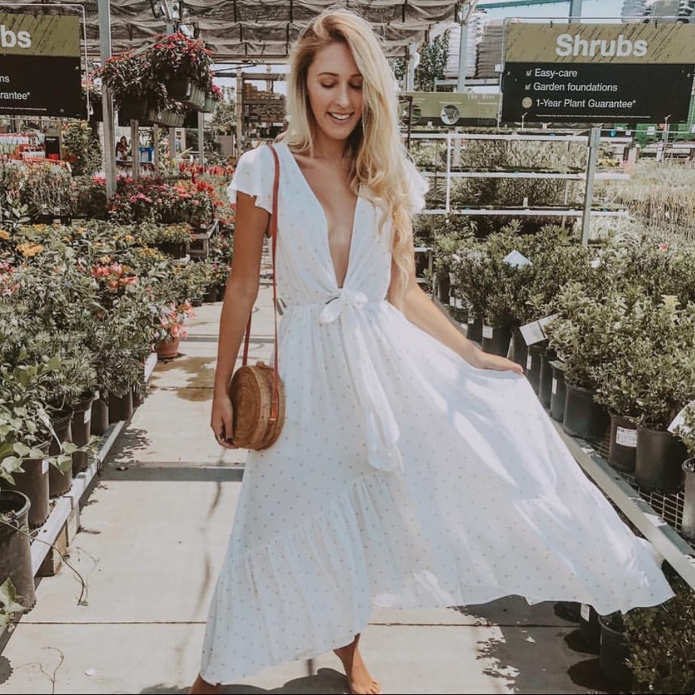 Dot Maxi V Neck Dress